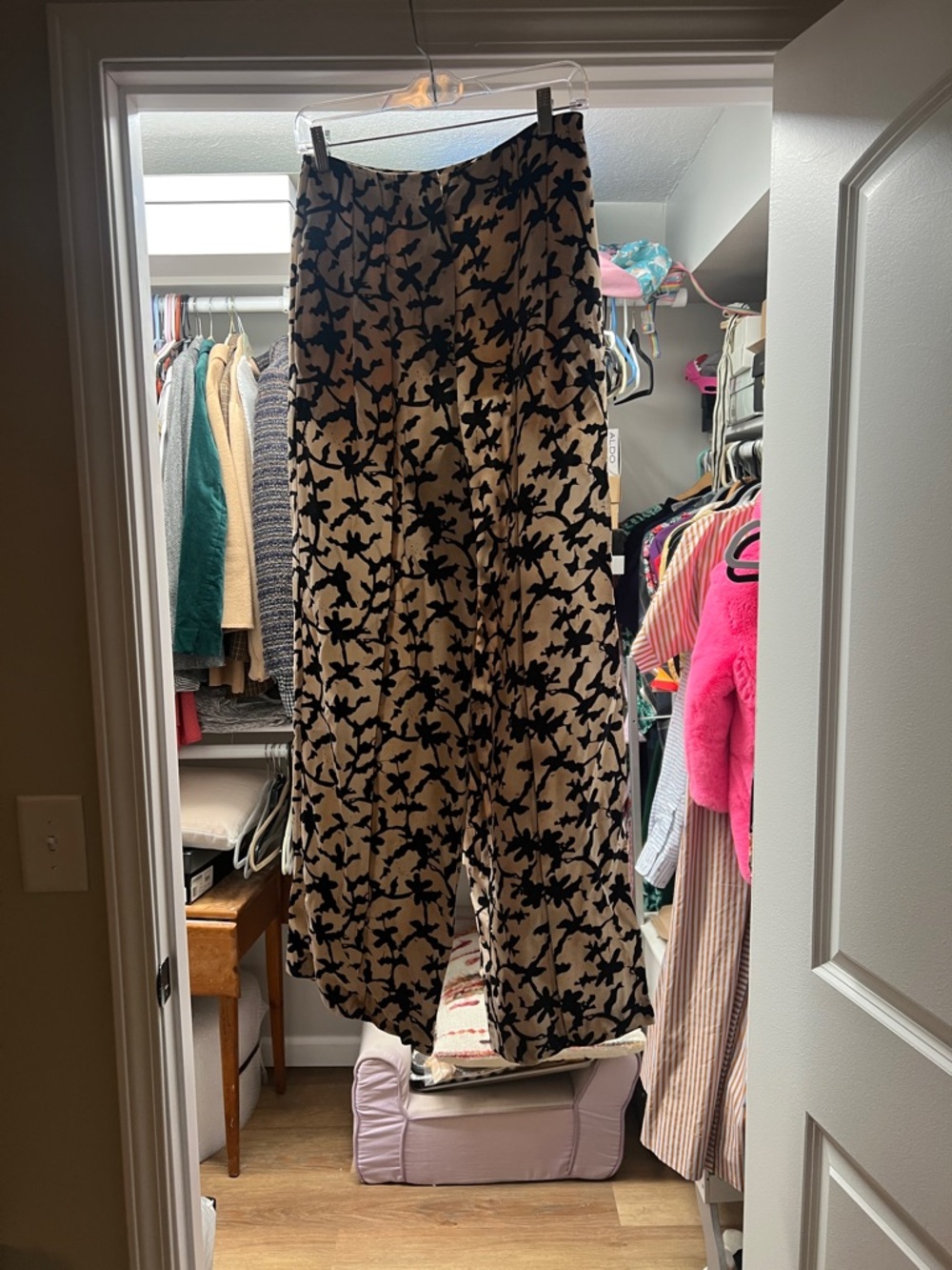 Ulla Johnson Black and Cream Floral Print wide leg pants
